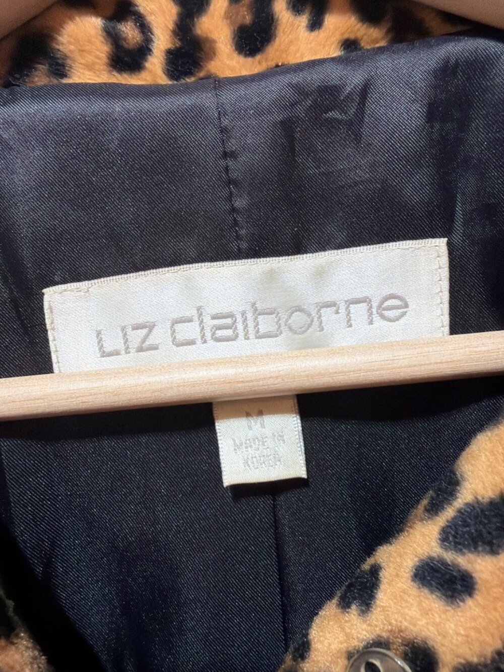 Liz Claiborne Vintage 90's Y2K Leopard Print Button-Up Coat Medium Faux Fur - Picture 4 of 8